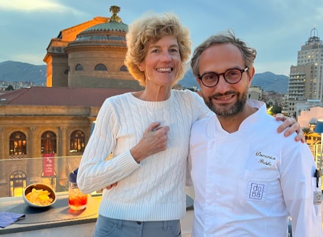 Chef Domenico at hise restaurant DOBA, I love this guy and his rooftop terrace has the best view in Palermo.