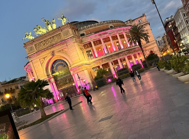 Teatro Politeama Garibaldi, an iconic building and piazza, I love that the warriors carry olive branches instead of weapons